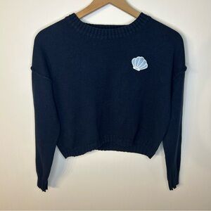 Happily Grey Navy Blue Seashell Sweater, Size XS